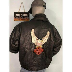 Leather Jacket XL Men Vintage, with Harley Davidson Patch